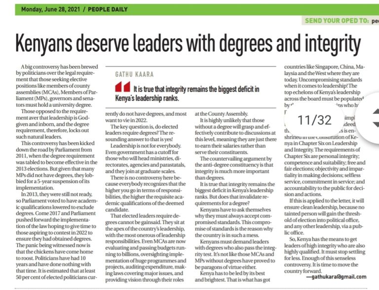 Kenya deserves leaders with Degrees and Integrity