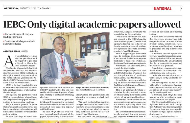 The Independent Electoral and Boundaries Commission (IEBC) reports that only digital academies papers are allowed