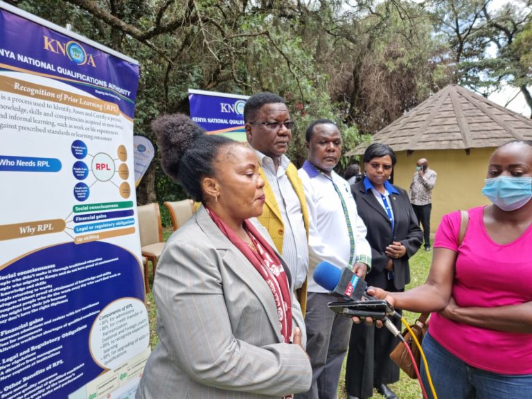 The PS for Vocational and Technical Training Dr Margaret Mwakima during the closing ceremony of the KNQA Council Retreat in Nakuru County today. She was accompanied by the KNQA Chair Dr Kilemi and the DG Dr Juma Mukhwana.