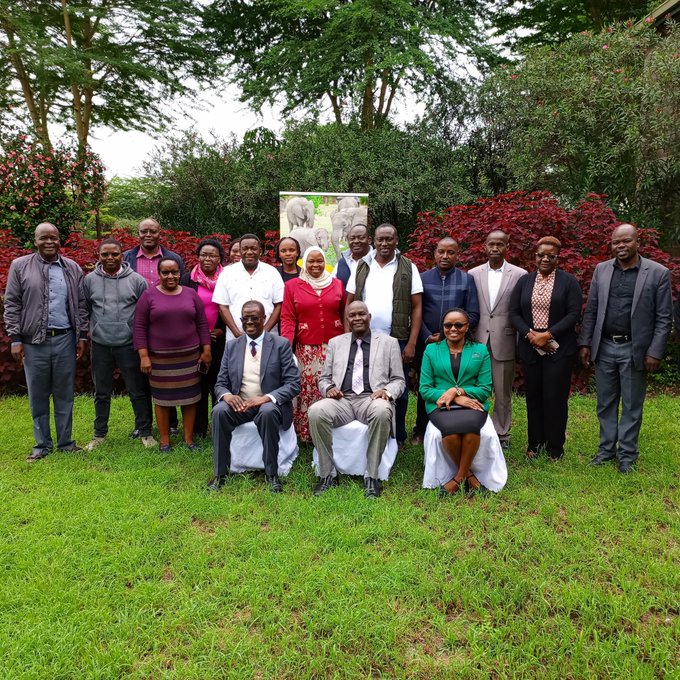 KNQA Council Chairperson Hon Stanley Kiptis,  KNQA CEO Dr. Alice Kande & Prof Moses Nyangito, Chairperson of Technical Working Committee on KCATs in a group photo with other members during a workshop to draft standards and guidelines for KCATs in Machakos County on 6th May 2024.